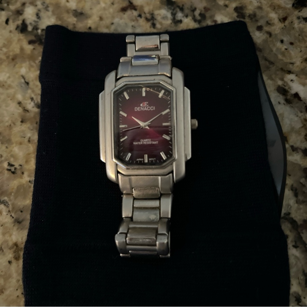 DENACCI Stainless Steel Watch with Burgundy Dial